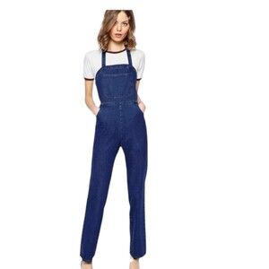 ASOS jean dungarees halter neck tie back dark denim cotton overalls jumpsuit 14